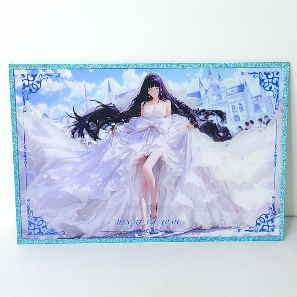 Hinada Wedding Dress Blue Glitter Waifu Card Anime Girl Art Oversized Board A5